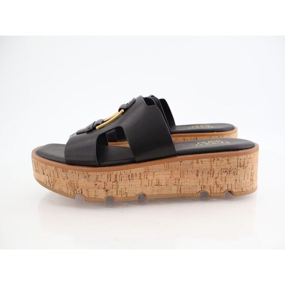 Franco Sarto Kesta Platform Sandals Slide Black Vegan Size 11 Chunky Cork Wedge - Picture 6 of 12